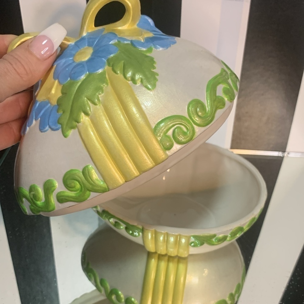 Vintage Hand Painted Ceramic Easter Egg Trinket or Candy Dish Spring Home Decor - Picture 5 of 12